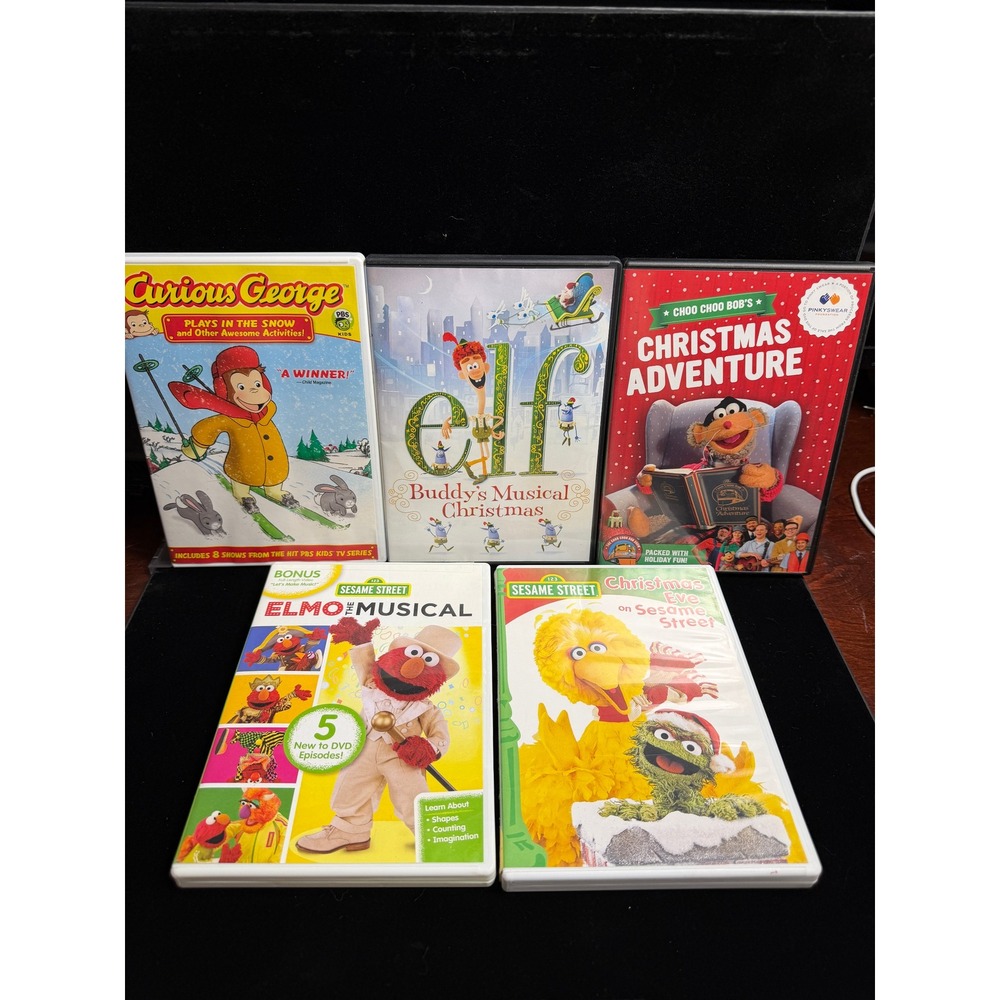 Kids Christmas DVD Lot Sesame Street Elmo Elf Curious George Choo Choo Bob 5pc